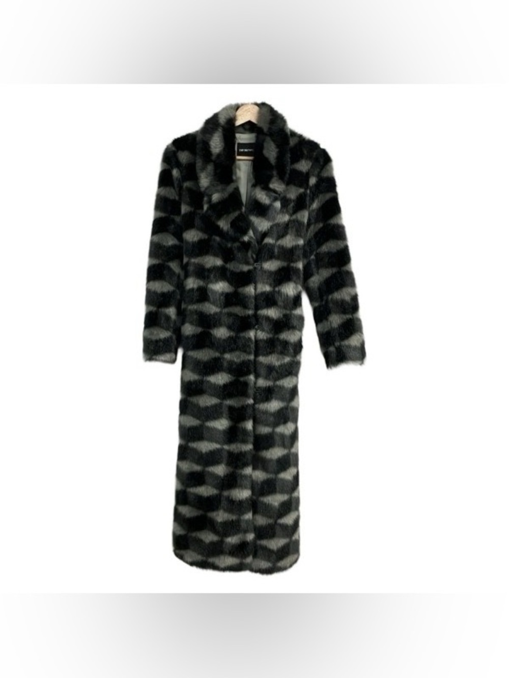 Emporio Armani Chevron Pattern Faux Fur Longline Coat - IT 38 (Excellent)